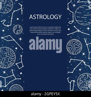Vector poster with planets and constellations. Astrological background. A template with space for text. Stock Vector