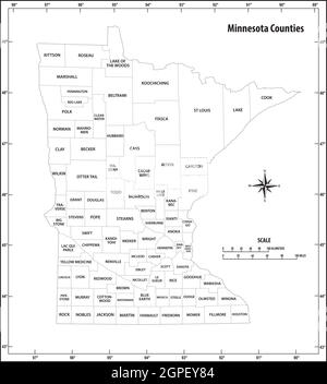 minnesota state outline administrative map in black and white Stock Vector