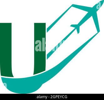 Letter U with plane logo icon design vector Stock Vector