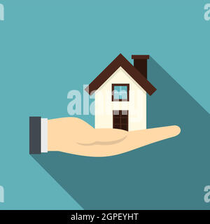 House in hand icon, flat style Stock Vector