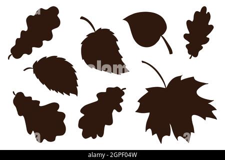 Hand Drawn Leaves Shadows Collection. Forest foliage Silhouette elements Set. Autumn decorative elements for prints, stickers, invitation and greeting cards design and decoration. Premium Vector Stock Vector
