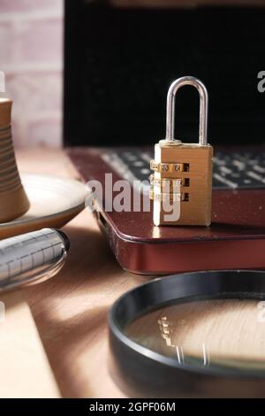 internet safety concept with padlocked on computer keyboard Stock Photo