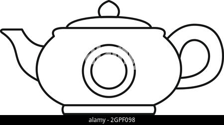 Vector illustration outline drawing of teapot and cup of tea icon ...