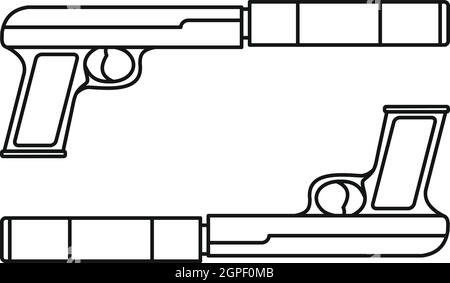 Gun icon, outline style Stock Vector