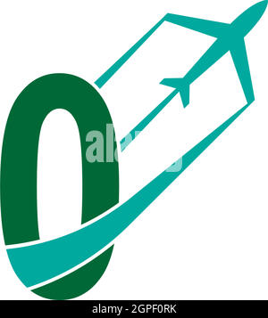 Number zero  with plane logo icon design vector Stock Vector