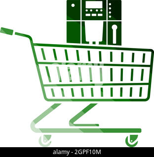 Shopping Cart With Cofee Machine Icon Stock Vector
