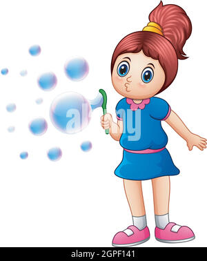 Little girl blowing bubbles Stock Vector