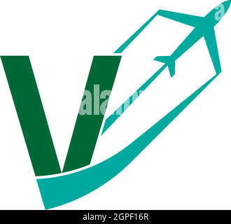 Letter V with plane logo icon design vector Stock Vector