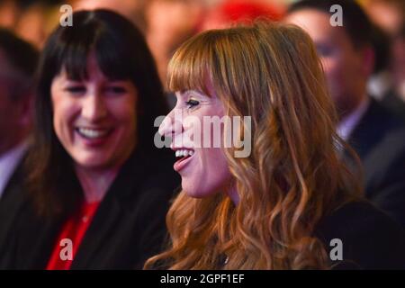 Brighton UK 29th September 2021 -  Angela Rayner as Sir Keir Starmer gives his speech at the Labour Party Conference today at the Brighton Centre  : Credit Simon Dack / Alamy Live News Stock Photo