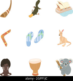 Australia icons set, cartoon style Stock Vector