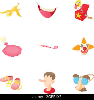 Funny joke icons set, cartoon style Stock Vector