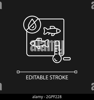 Freeze drying fish white linear icon for dark theme Stock Vector