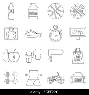 Healthy life icons set, outline style Stock Vector