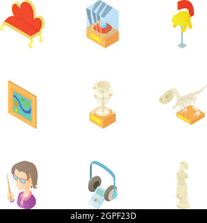 Museum icons set, cartoon style Stock Vector