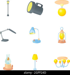 Lamp icons set, cartoon style Stock Vector