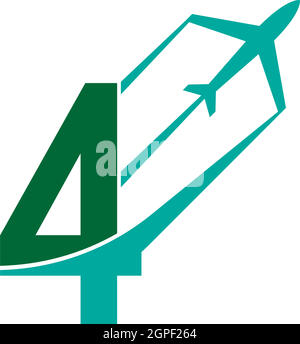 Number 4 with plane logo icon design vector Stock Vector