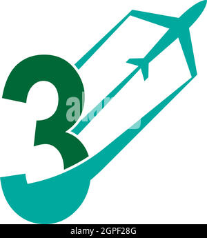 Number 3 with plane logo icon design vector Stock Vector