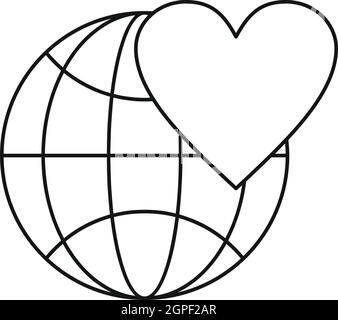 Earth world globe with heart icon, outline style Stock Vector