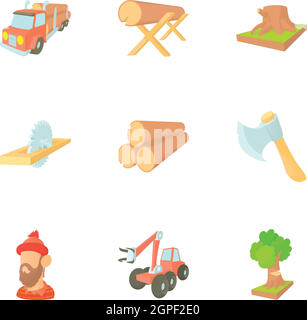 Deforestation icons set, cartoon style Stock Vector