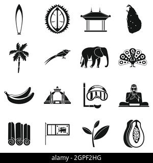 Sri Lanka travel icons set, simple style Stock Vector