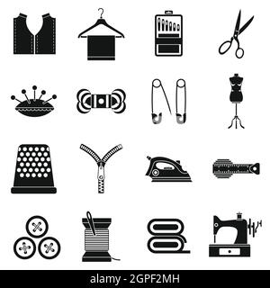 Sewing icons set, simple style Stock Vector