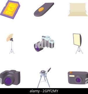 Photographing icons set, cartoon style Stock Vector