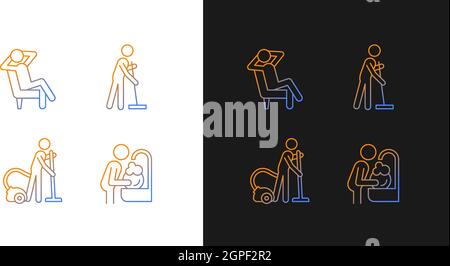 Household chores gradient icons set for dark and light mode Stock Vector