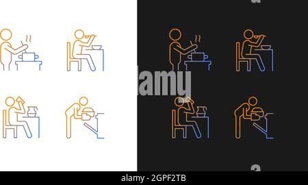 Cooking rotine gradient icons set for dark and light mode Stock Vector
