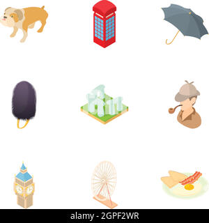 Country England icons set, cartoon style Stock Vector