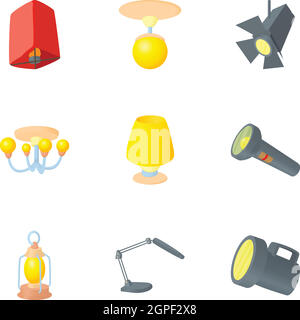 Lighting icons set, cartoon style Stock Vector