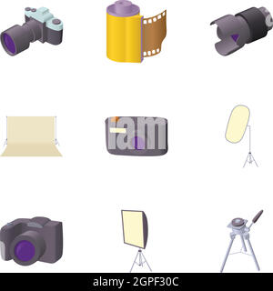 Photography icons set, cartoon style Stock Vector