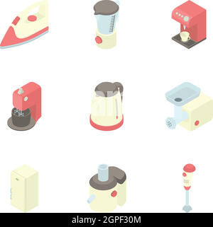 Kitchen appliances icons set, cartoon style Stock Vector