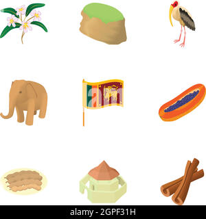 Sri Lanka icons set, cartoon style Stock Vector