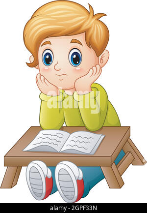 Little boy confused read a book Stock Vector