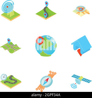 GPS icons set, cartoon style Stock Vector
