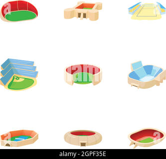 Stadium icons set, cartoon style Stock Vector