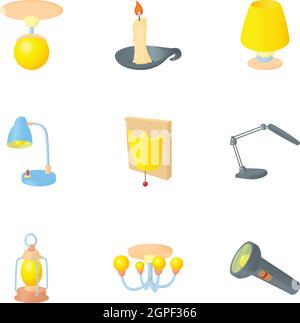 Light for home icons set, cartoon style Stock Vector
