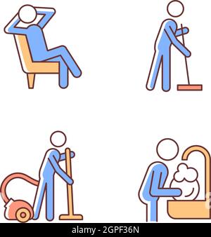 Household chores RGB color icons set Stock Vector