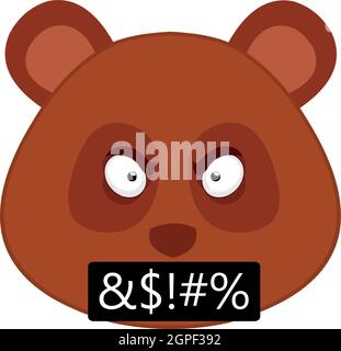 Vector emoticon illustration of the head of a cartoon panda bear with an angry expression, his face red with anger and insults in his mouth Stock Vector