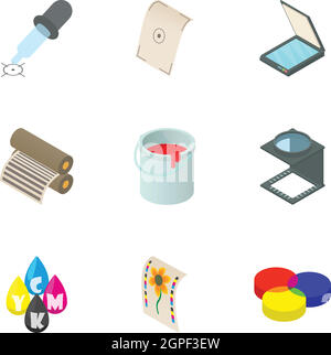 Printout icons set, cartoon style Stock Vector
