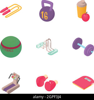 Active fitness icons set, cartoon style Stock Vector