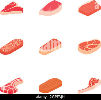 Steak icons set, cartoon style Stock Vector