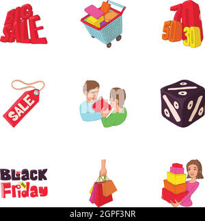 Large discounts icons set, cartoon style Stock Vector