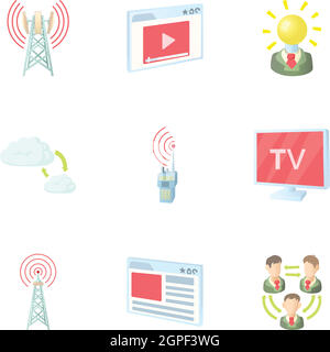 Online icons set, cartoon style Stock Vector