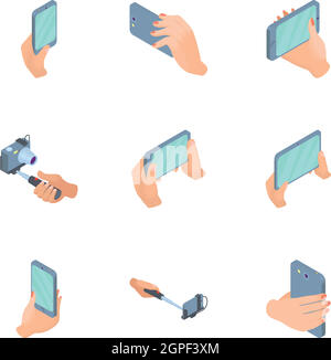 Selfie icons set, cartoon style Stock Vector