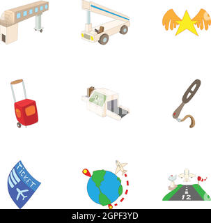 Airport check-in icons set, cartoon style Stock Vector