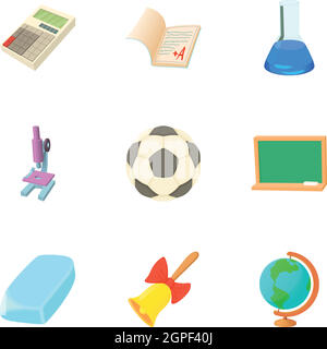Schooling icons set, cartoon style Stock Vector