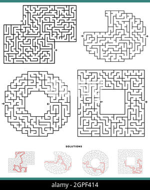 maze games graphs set with solutions Stock Vector