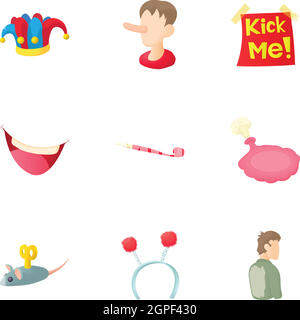 Joke icons set, cartoon style Stock Vector