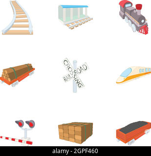 Train icons set, cartoon style Stock Vector